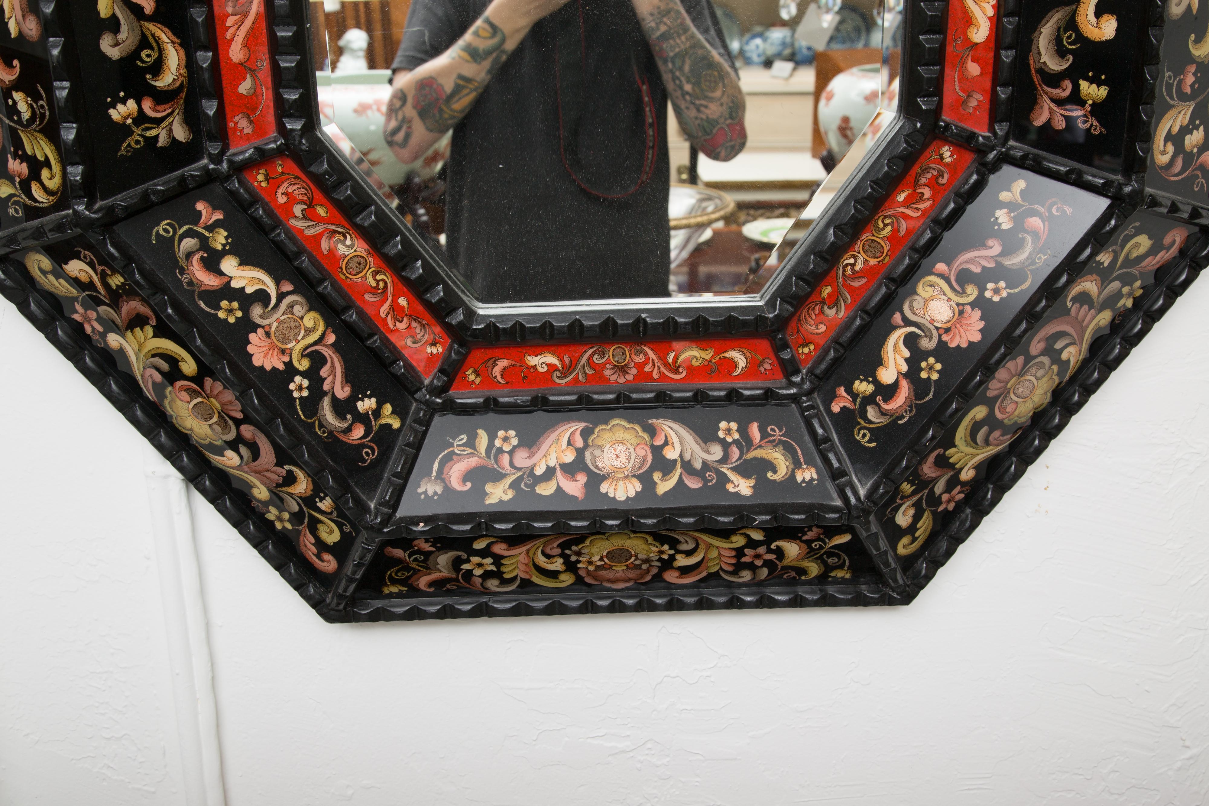 Verre Églomisé Renaissance Style Italian Eglomise Octagonal Mirror