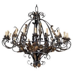 Antique Early 20th Century Renaissance Style Large Wrought Iron Chandelier with 20 Bulbs