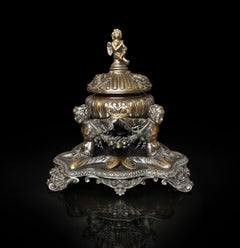 Early 20th Century Renaissance Style Patinated Bronze Inkwell by E.F. Caldwell