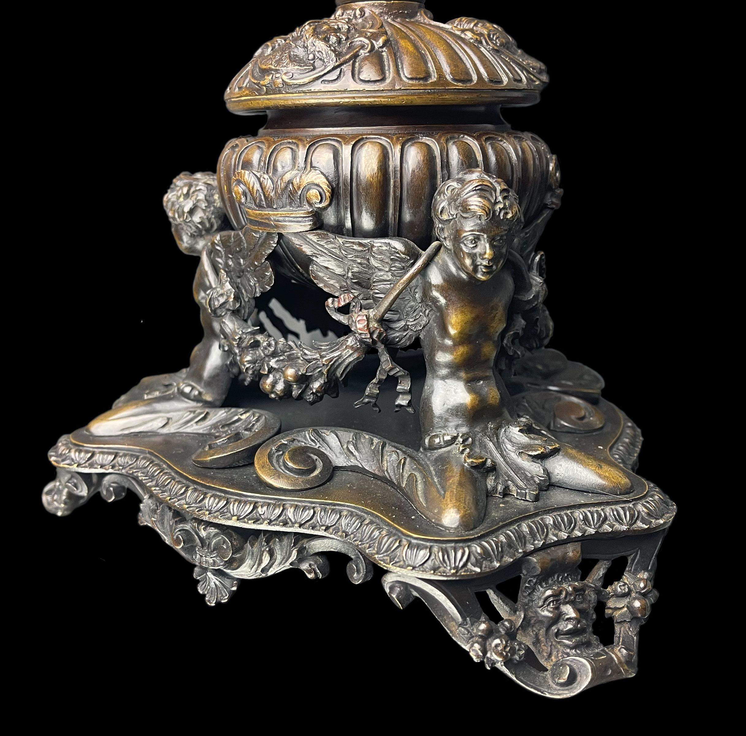Cast Early 20th Century Renaissance Style Patinated Bronze Inkwell by E.F. Caldwell For Sale