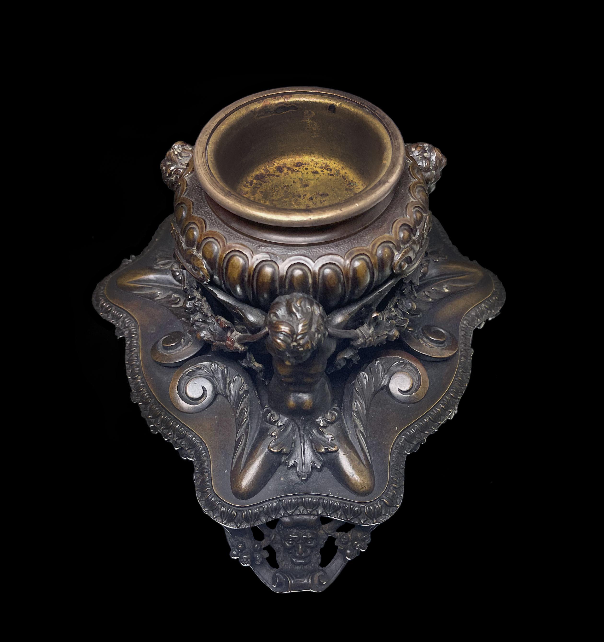 Early 20th Century Renaissance Style Patinated Bronze Inkwell by E.F. Caldwell For Sale 1