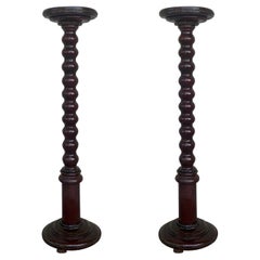 Antique Early 20th Century Renaissance Turned Columns Pedestals in Walnut