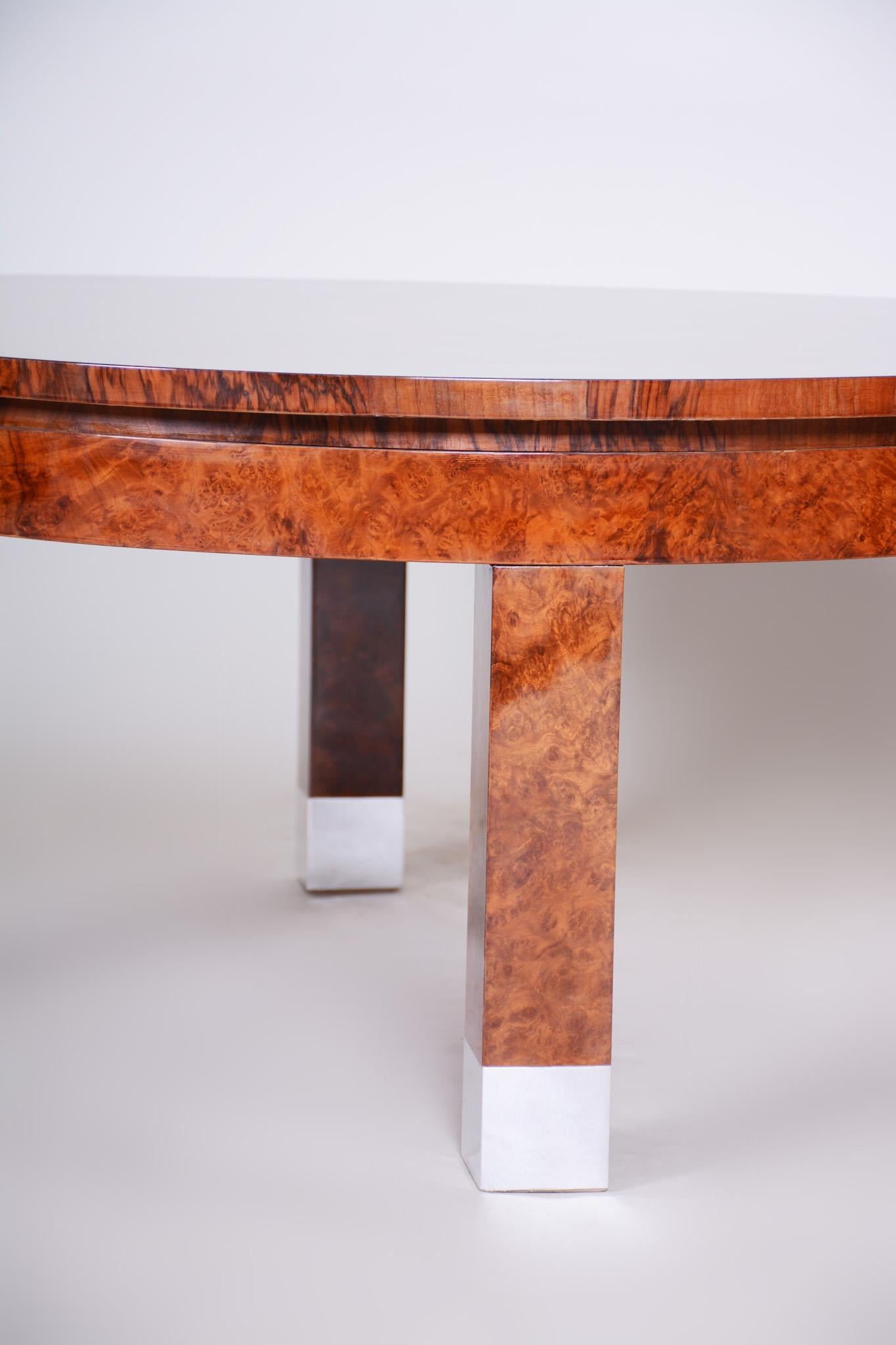 Czech Early 20th Century Restored Art Deco Walnut Low and Wide Coffee Table, 1920s