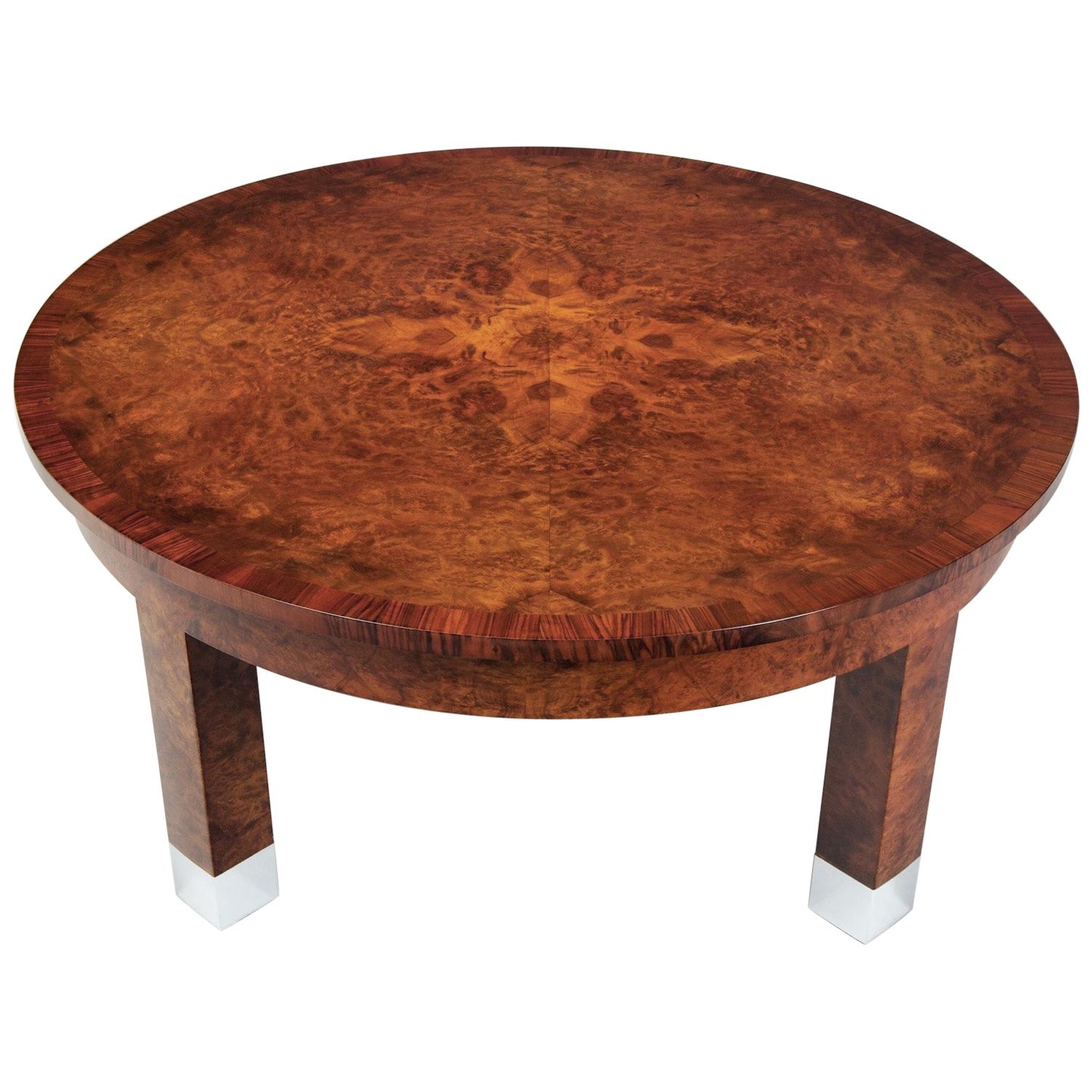 Early 20th Century Restored Art Deco Walnut Low and Wide Coffee Table, 1920s