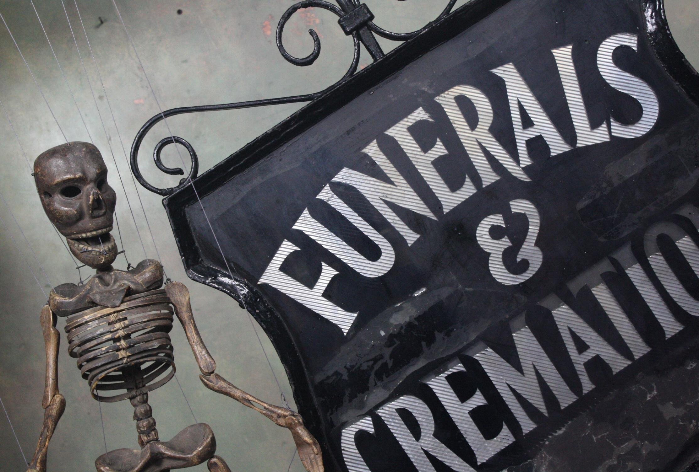 Early 20th Century Reverse Painted Funeral & Cremations Double Sided Trade Sign 3