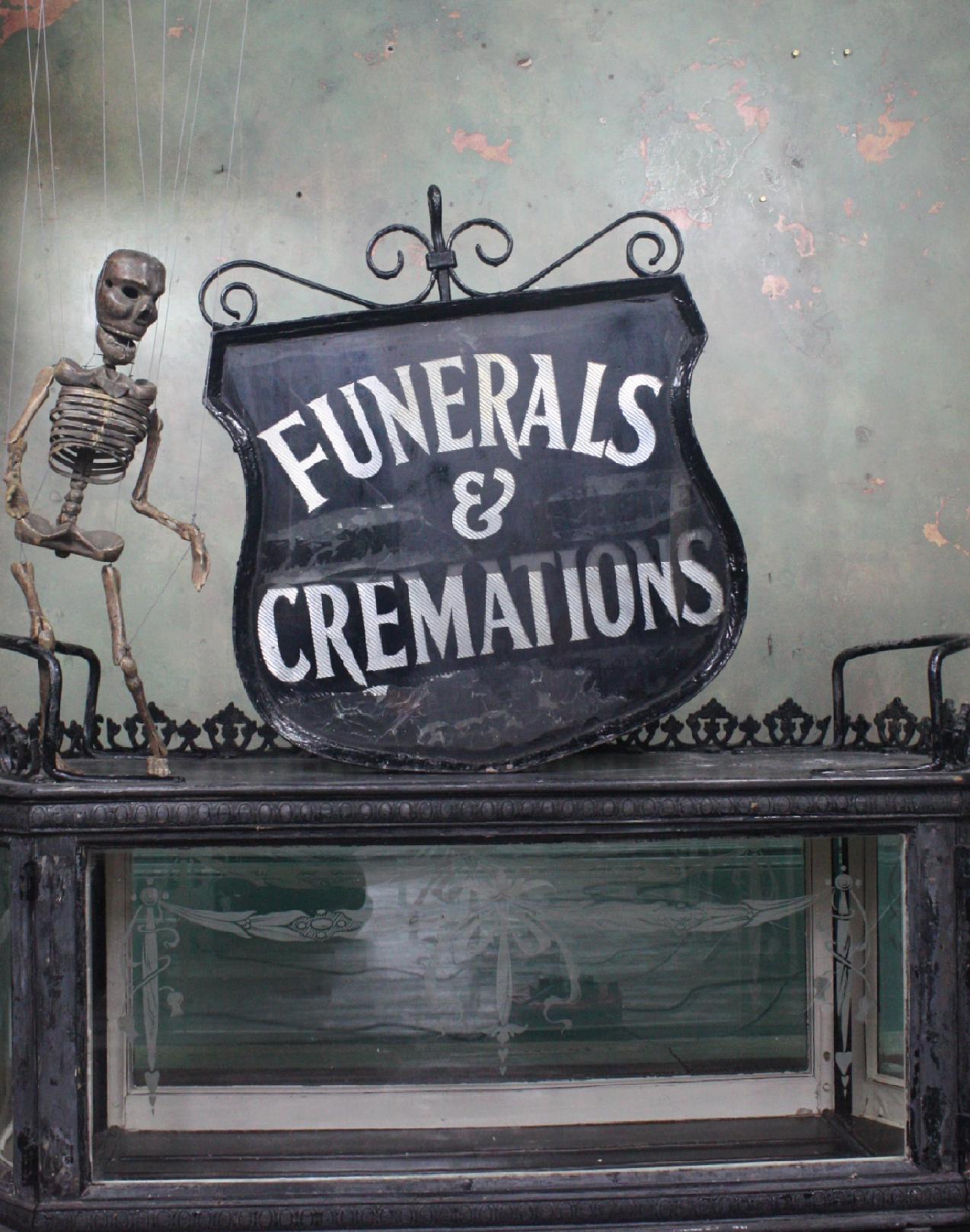 Early 20th Century Reverse Painted Funeral & Cremations Double Sided Trade Sign 4
