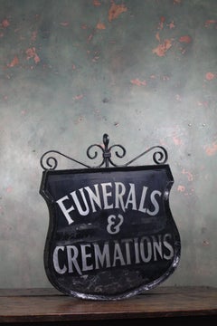 Early 20th Century Reverse Painted Funeral & Cremations Double Sided Trade Sign