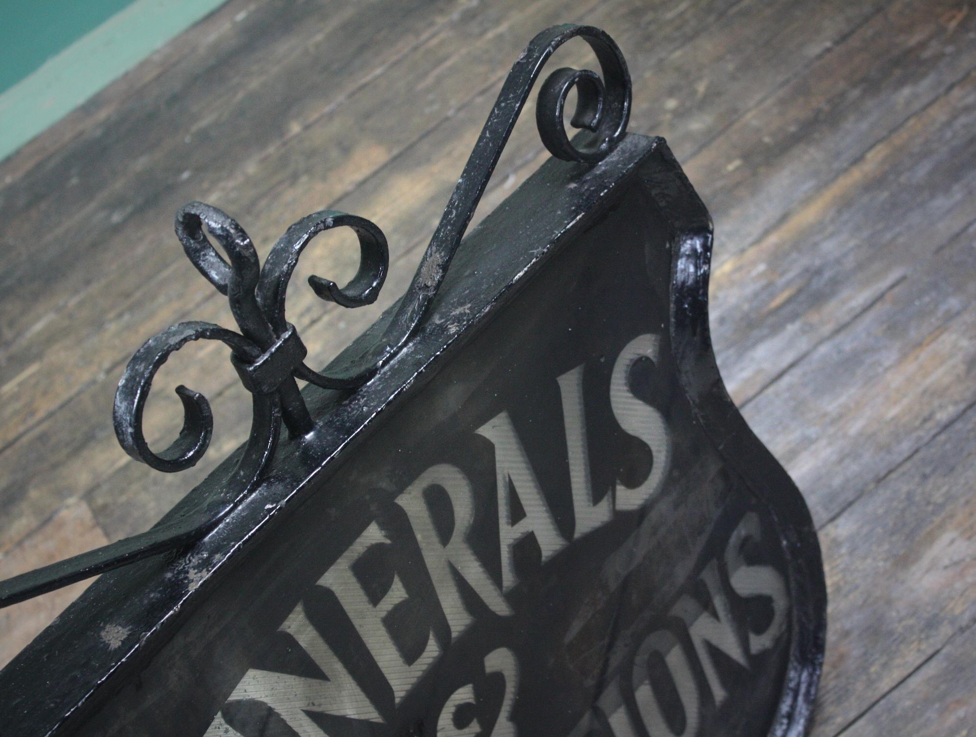 Glass Early 20th Century Reverse Painted Funeral & Cremations Double Sided Trade Sign