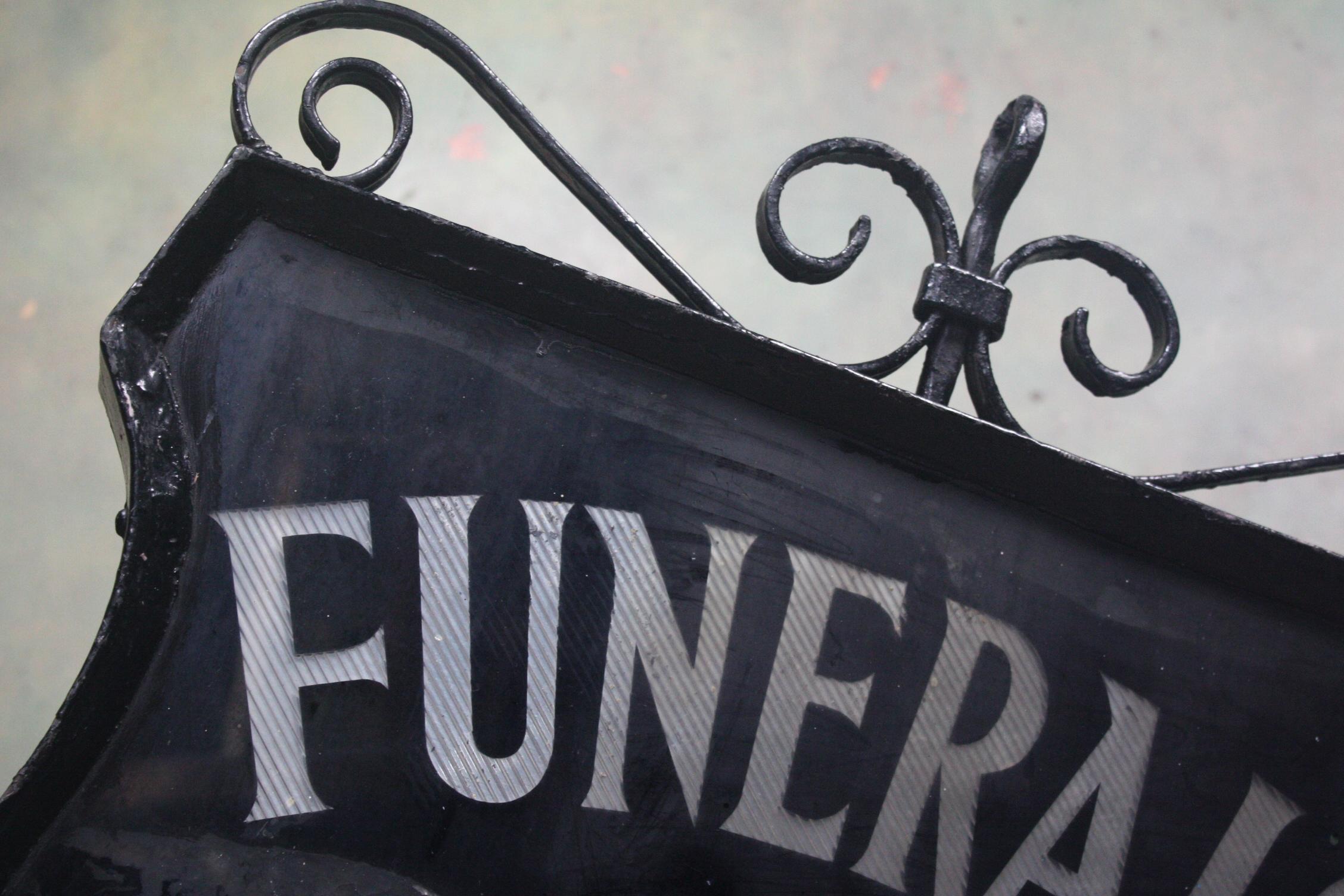 Early 20th Century Reverse Painted Funeral & Cremations Double Sided Trade Sign 1