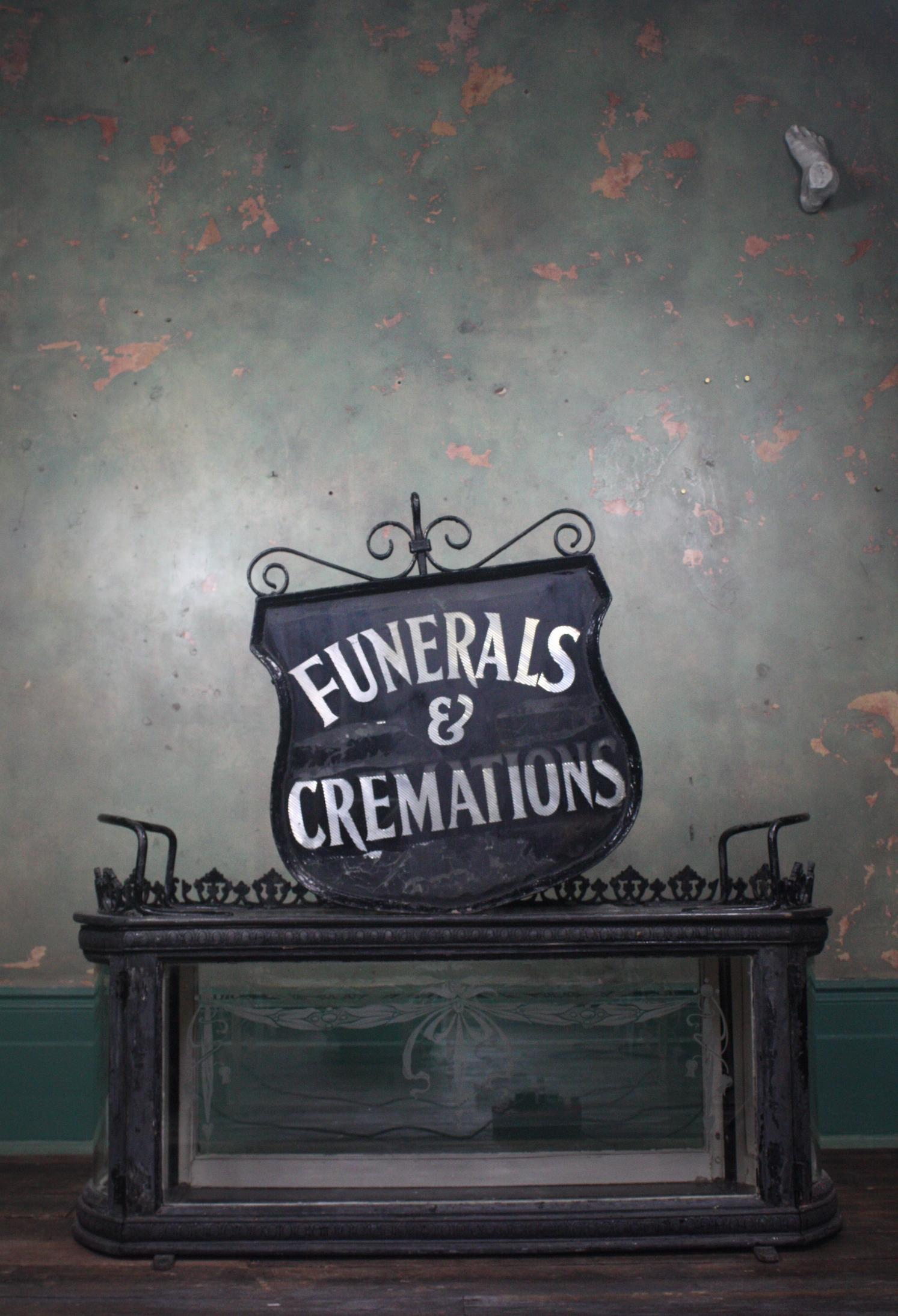 Early 20th Century Reverse Painted Funeral & Cremations Double Sided Trade Sign 2