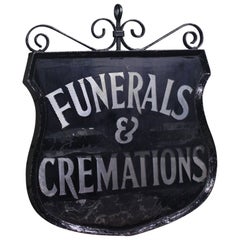Antique Early 20th Century Reverse Painted Funeral & Cremations Double Sided Trade Sign