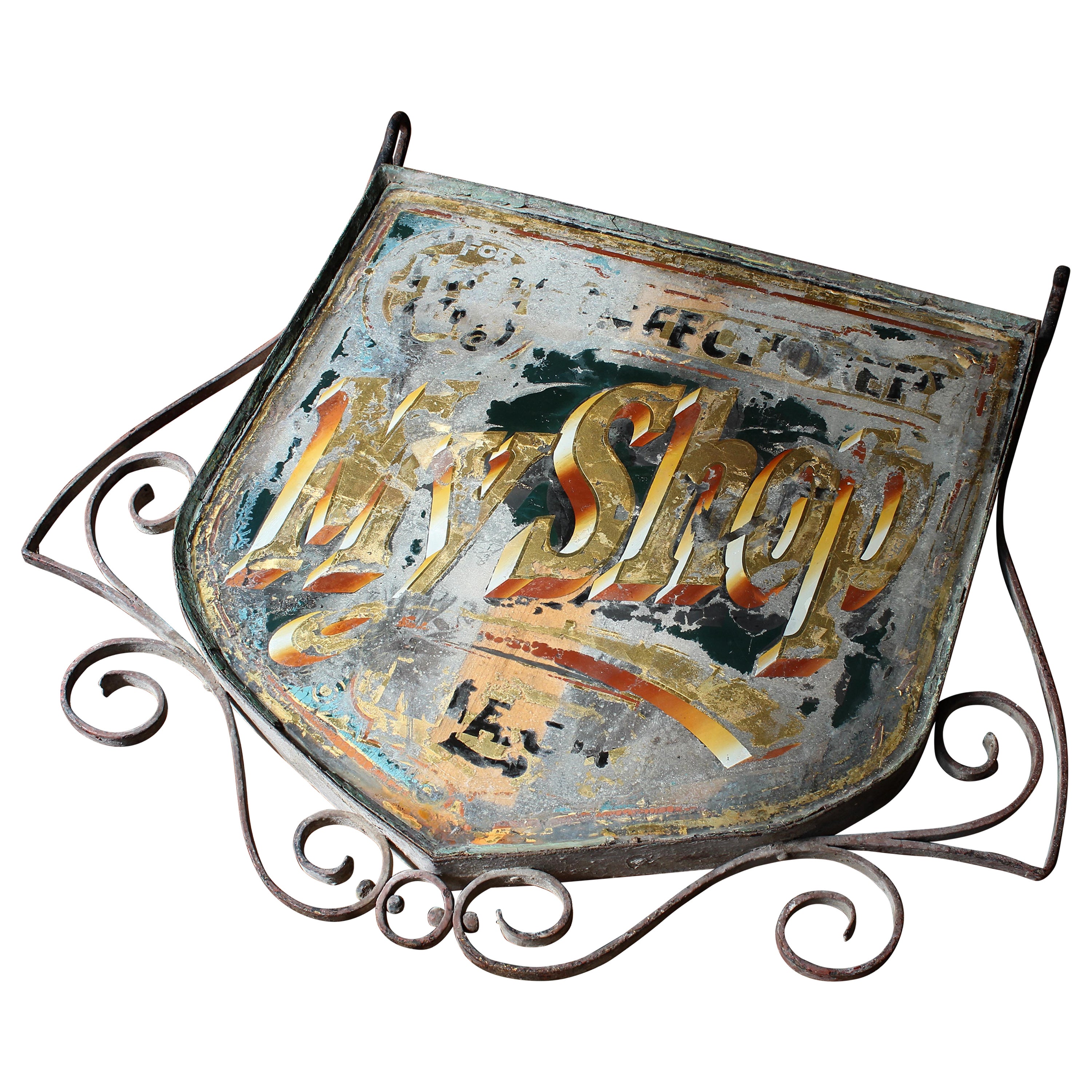 Early 20th Century Reverse Painted Verre églomisé Gilt Trade Shop Sign "My Shop"