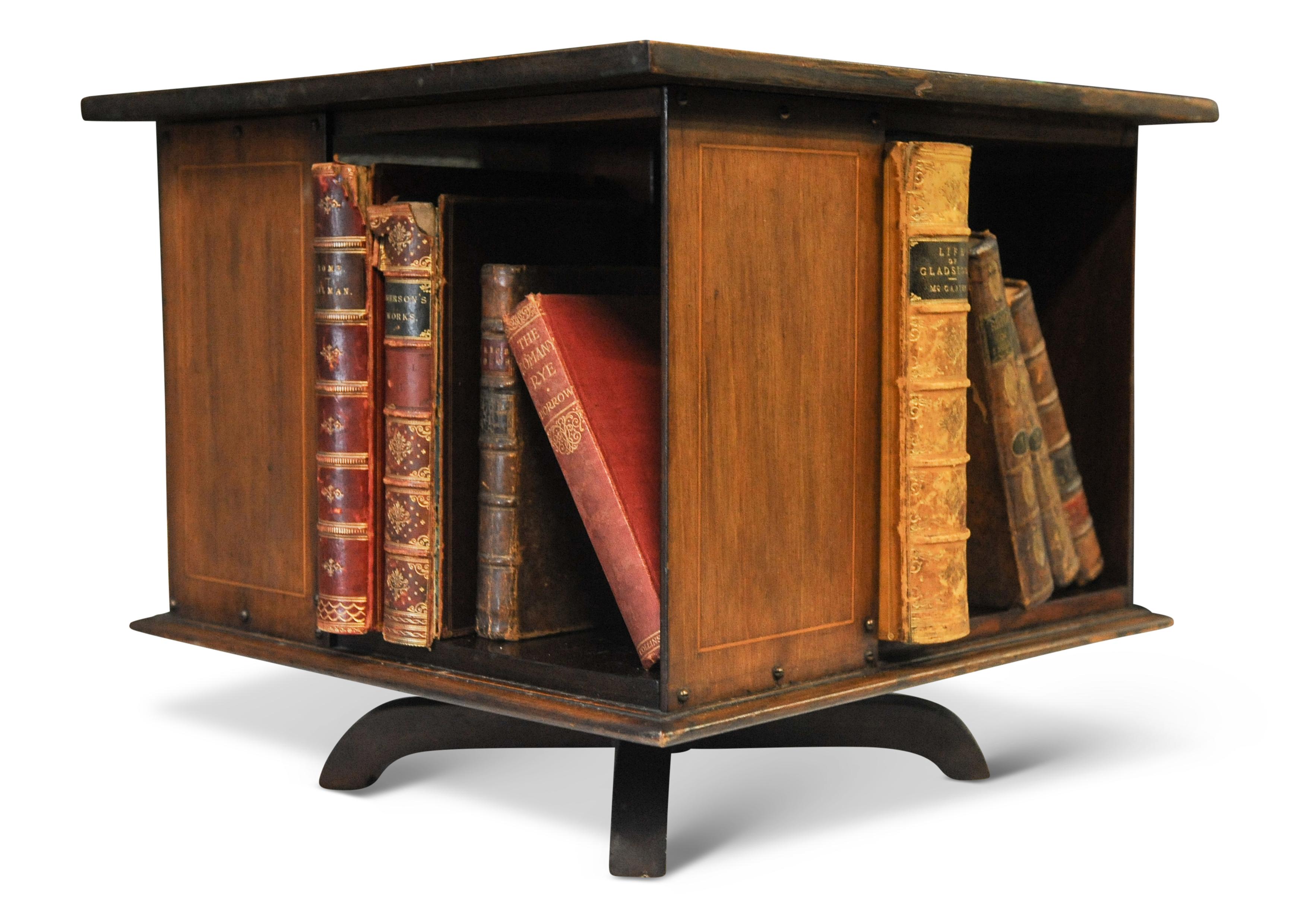 Hand-Crafted Early 20th Century Revolving Tabletop Bookcase Handmade With In-Lay Detailing For Sale