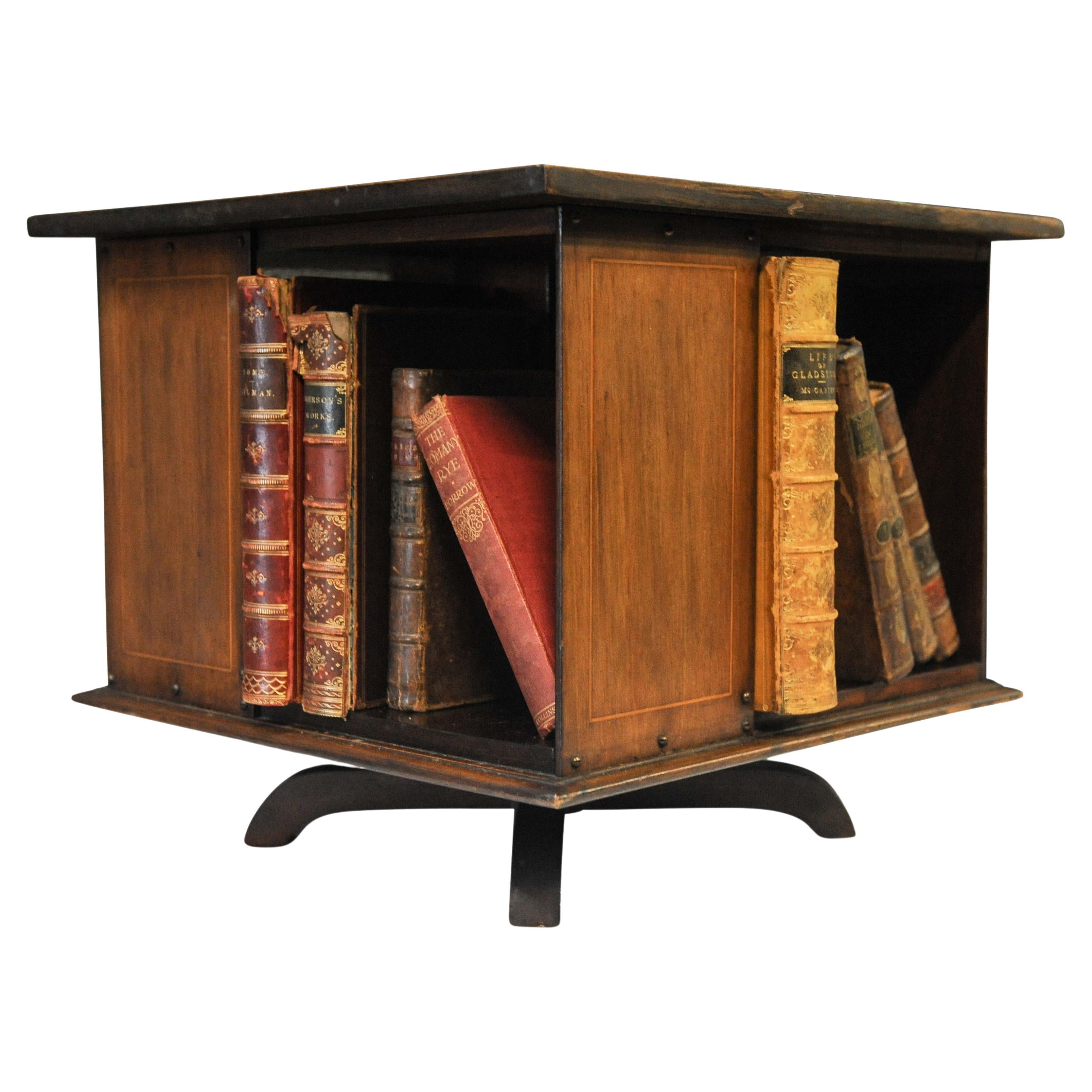 Early 20th Century Revolving Tabletop Bookcase Handmade With In-Lay Detailing For Sale