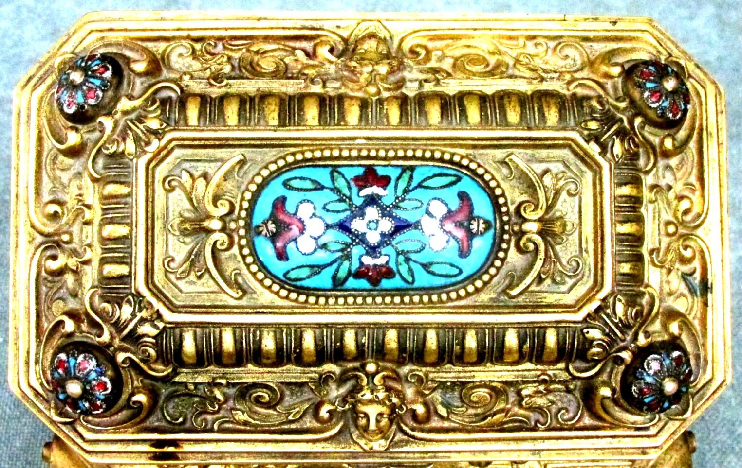 German Early 20th Century Rococo Revival Gilt Bronze & Enamel Jewellery Casket