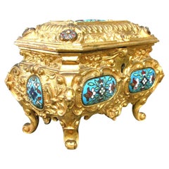 Early 20th Century Rococo Revival Gilt Bronze & Enamel Jewellery Casket