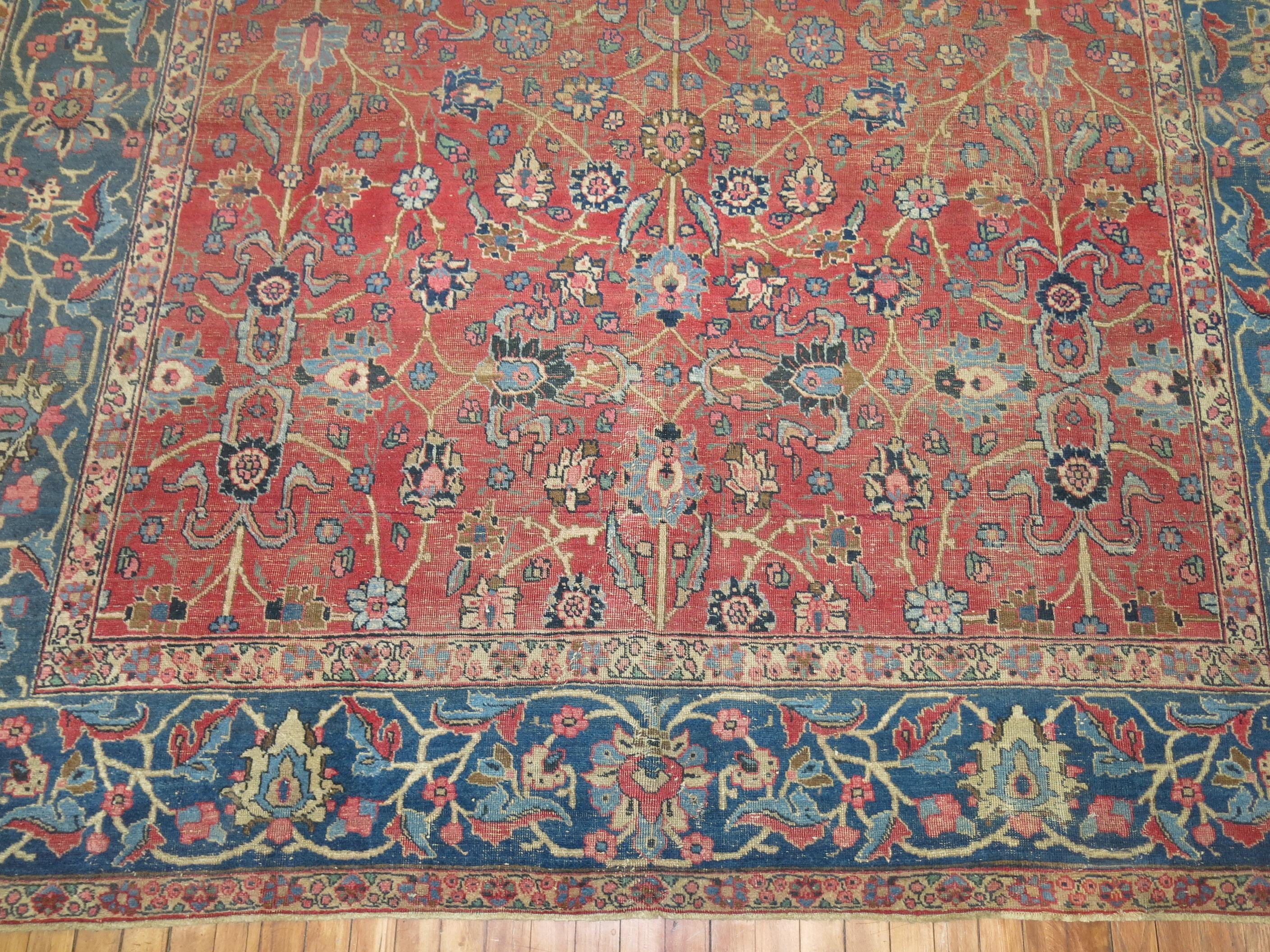 Bauhaus Early 20th Century Room Size Antique Persian Tabriz Rug For Sale