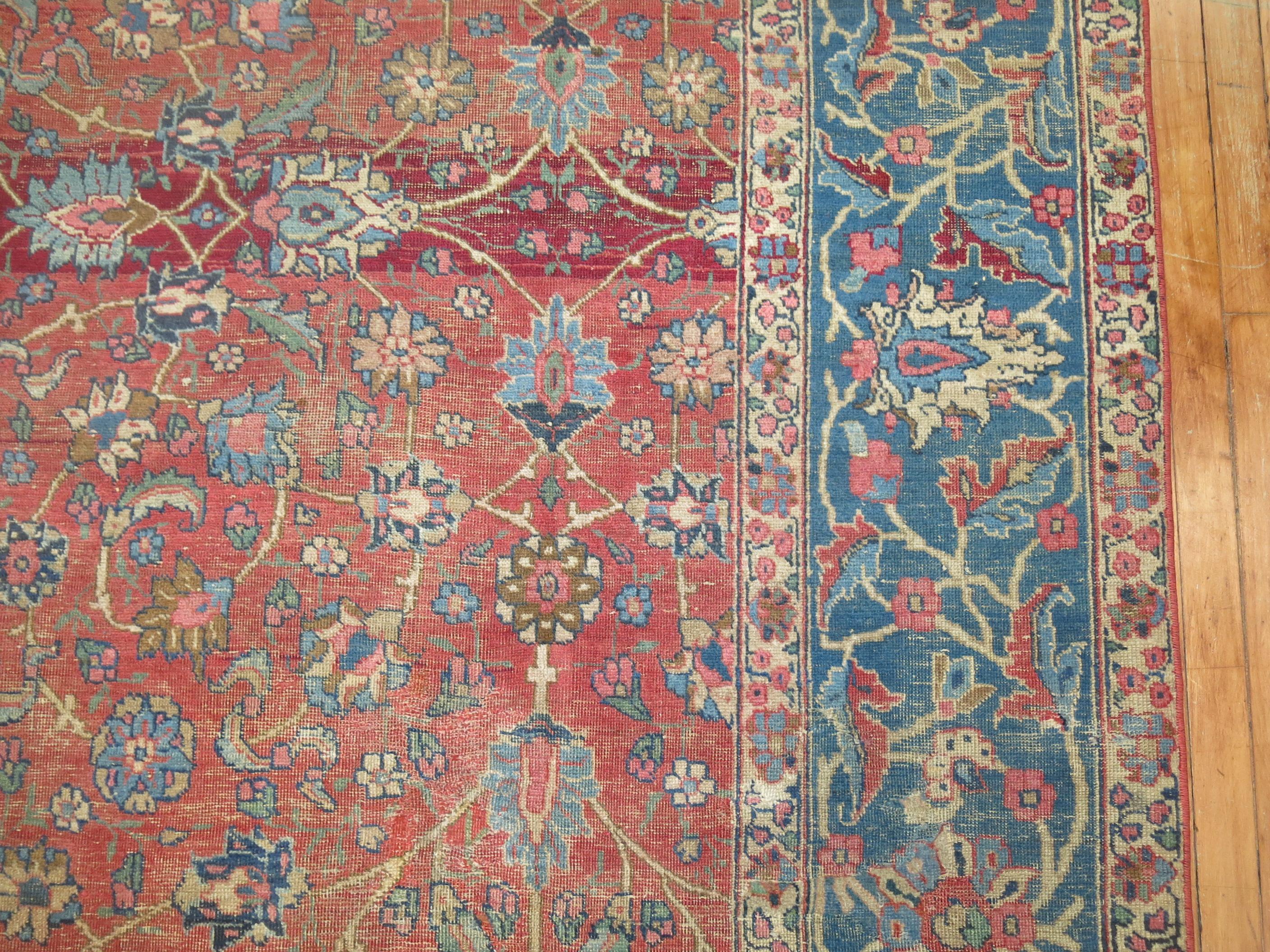 Hand-Woven Early 20th Century Room Size Antique Persian Tabriz Rug For Sale