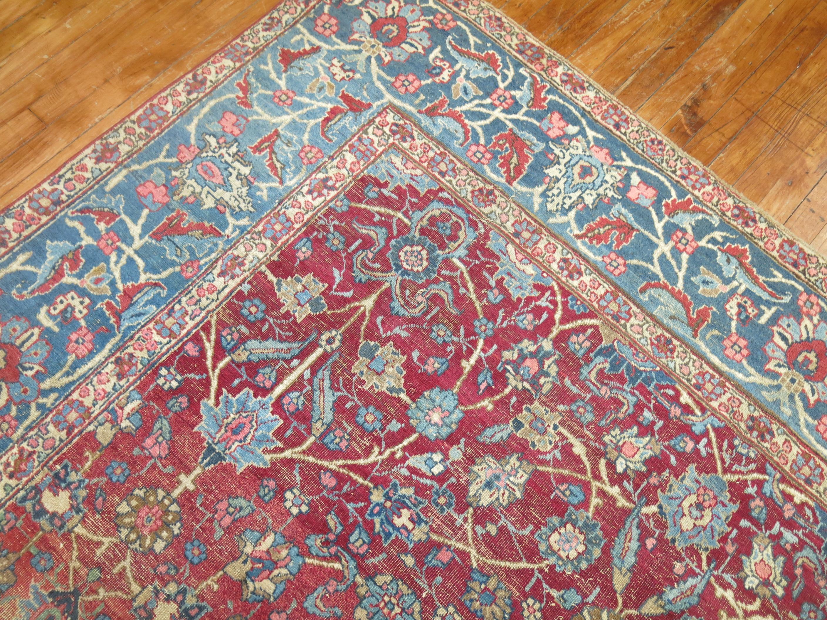 Wool Early 20th Century Room Size Antique Persian Tabriz Rug For Sale