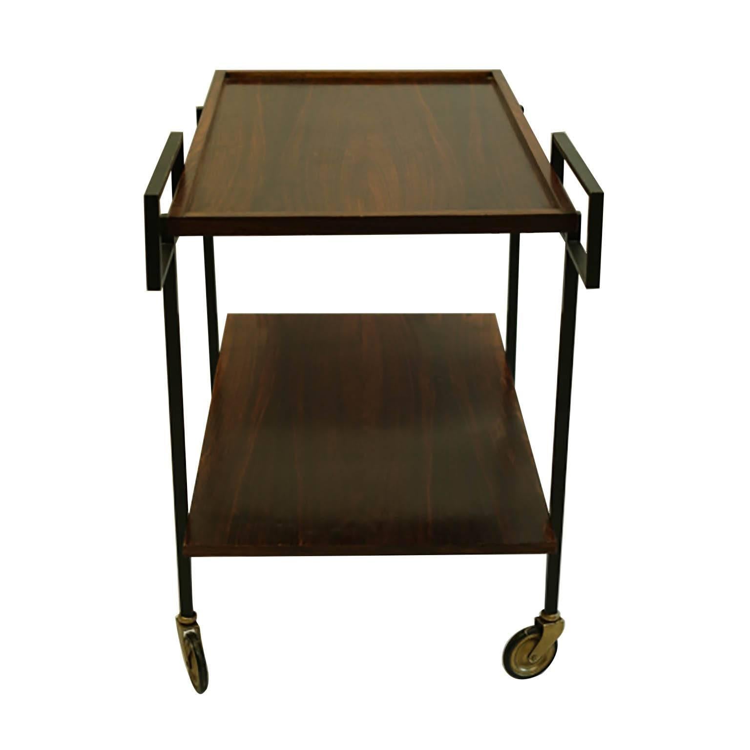 Early 20th Century Rosewood and Ebonized Brass Barcart, circa 1940s-1950s 5