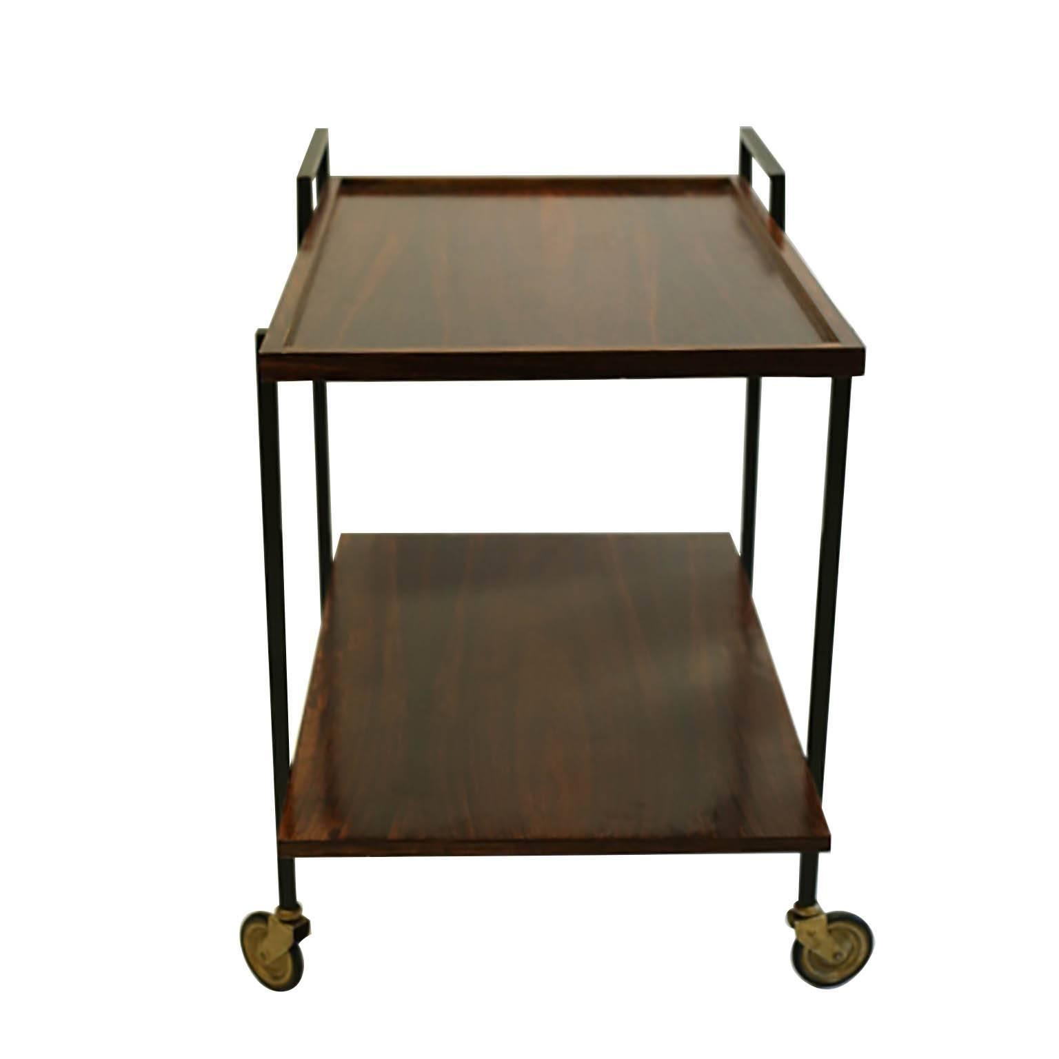 Early 20th Century Rosewood and Ebonized Brass Barcart, circa 1940s-1950s 2