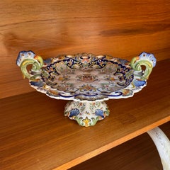 Late 19th Century Rouen French Armorial Cake Stand Display Plate Faience Crest