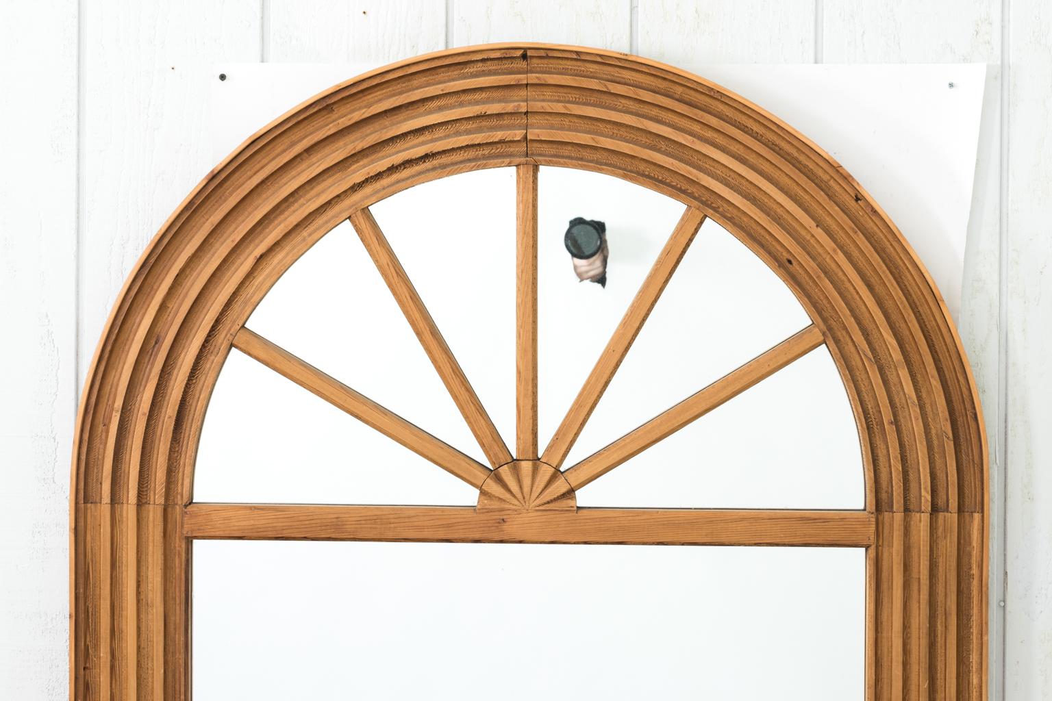 Early 20th Century Round Arch Pine Mirror For Sale 2