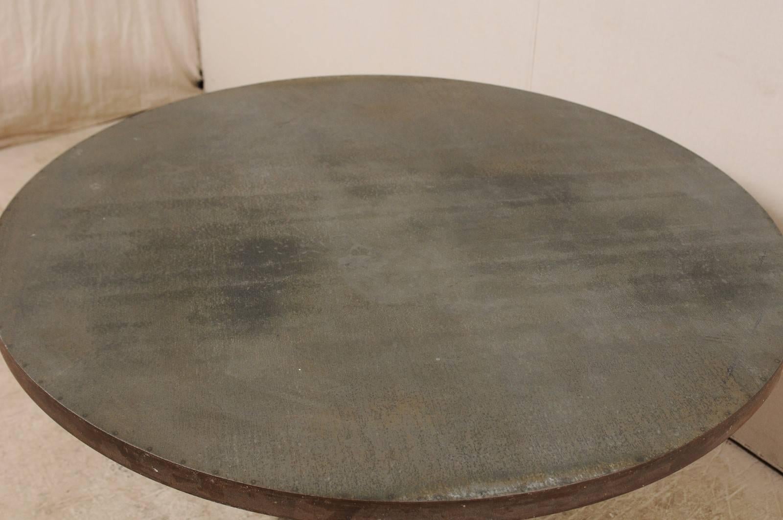 4 Ft. Diameter Custom Centre Table w/Antique Column Base & Patinated-Steel Top For Sale 2