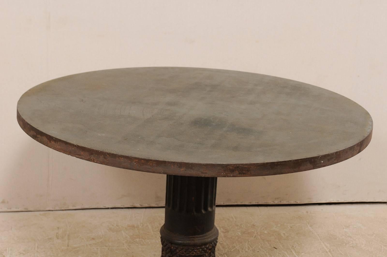 4 Ft. Diameter Custom Centre Table w/Antique Column Base & Patinated-Steel Top In Good Condition For Sale In Atlanta, GA