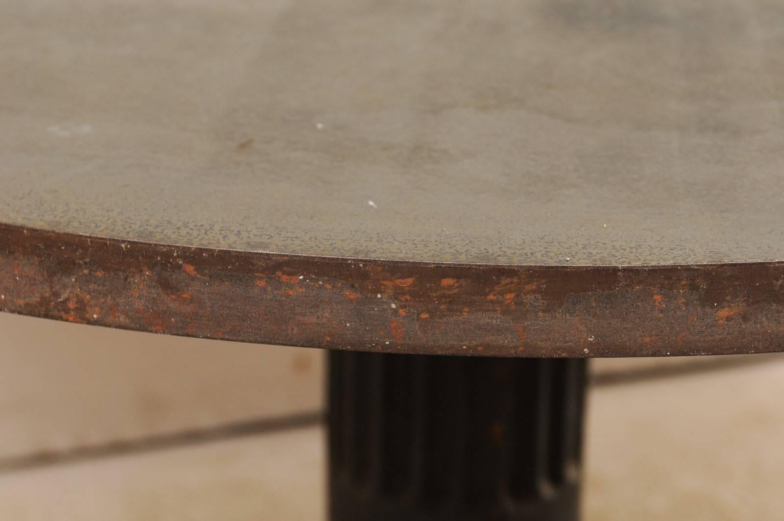 20th Century 4 Ft. Diameter Custom Centre Table w/Antique Column Base & Patinated-Steel Top For Sale