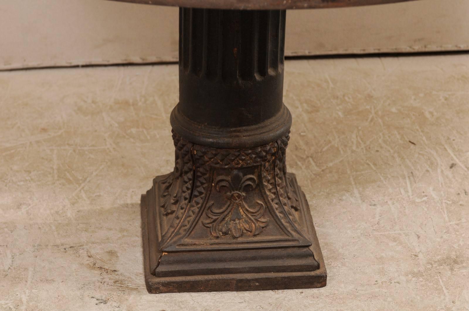 Metal 4 Ft. Diameter Custom Centre Table w/Antique Column Base & Patinated-Steel Top For Sale