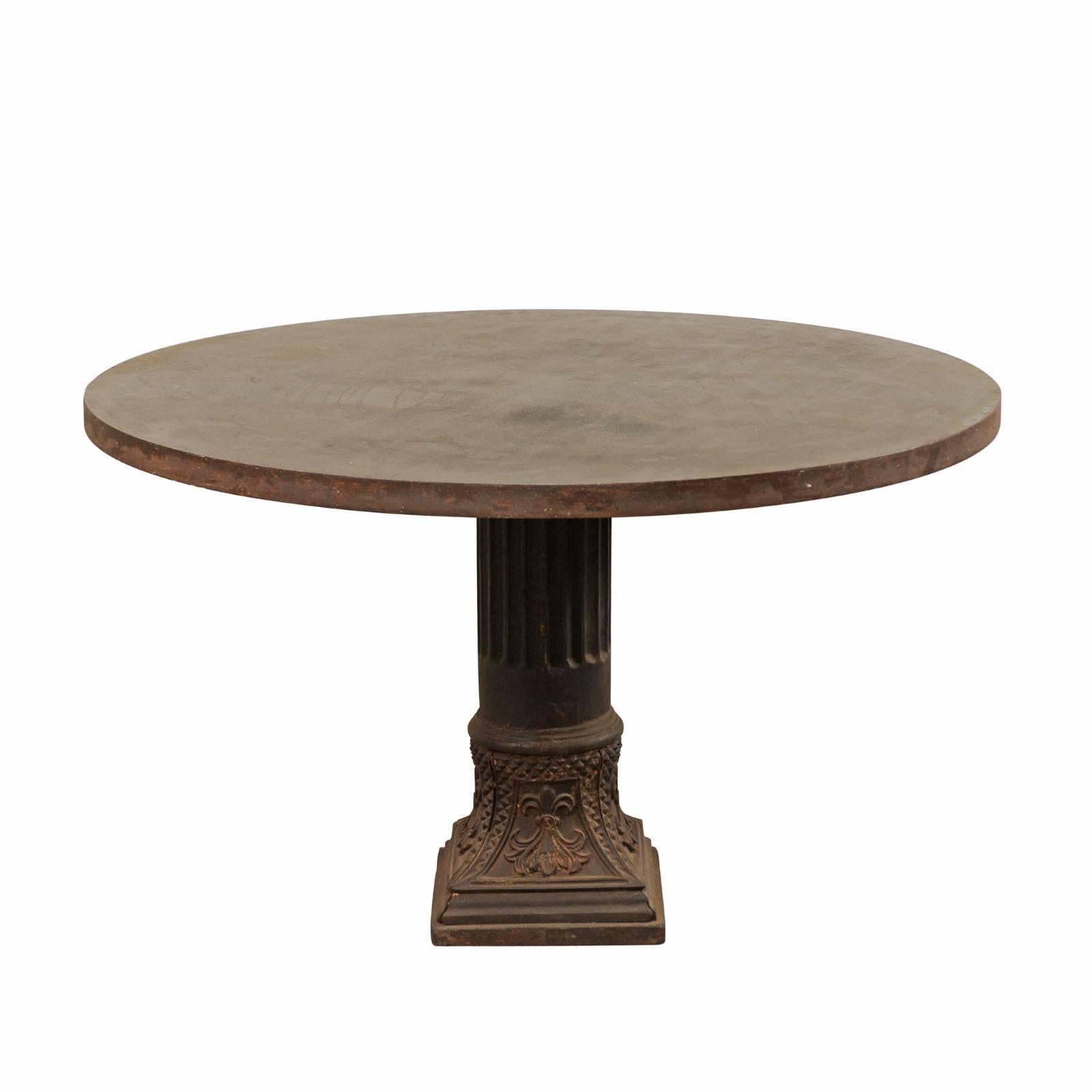 4 Ft. Diameter Custom Centre Table w/Antique Column Base & Patinated-Steel Top