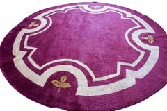 Luxurious Purple Color Rare 9' Round Minimalist Antique French Art Deco Rug