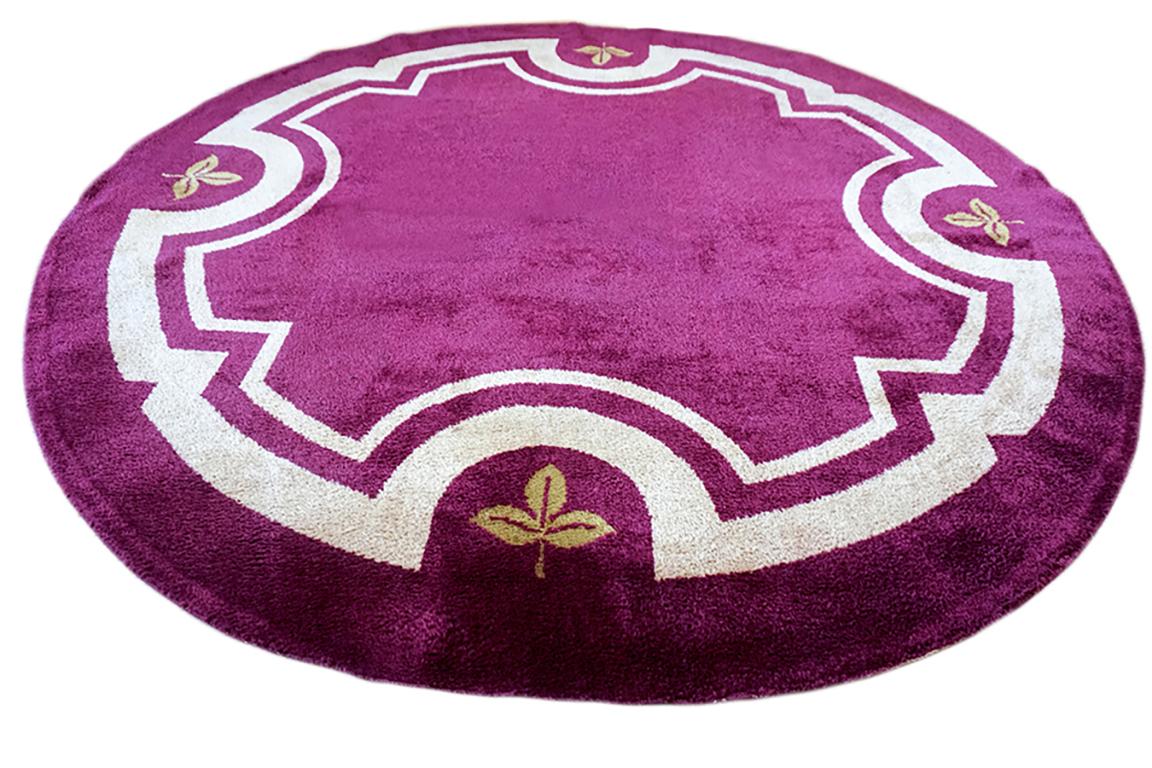 Early 20th Century Round French Art Deco Carpet 9' 2