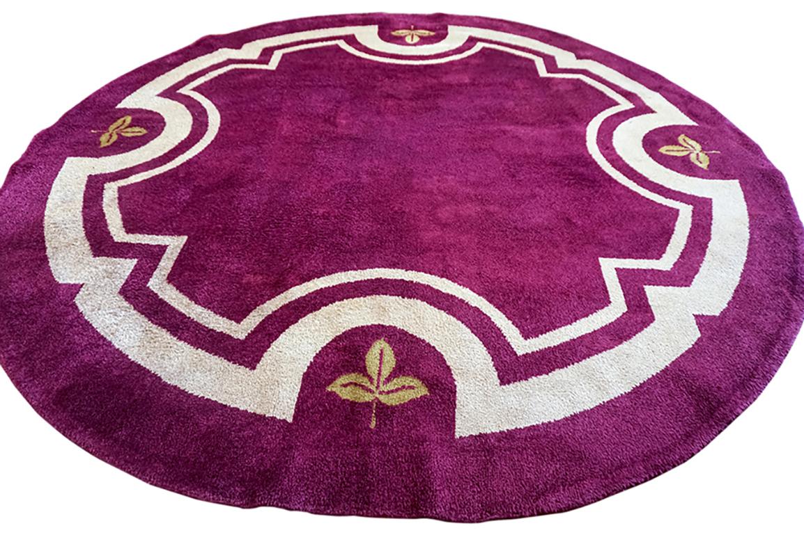 Early 20th Century Round French Art Deco Carpet 9' 2