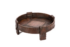 Early 20th Century Round Indian Traditional Carved Grinder or Chakki Table