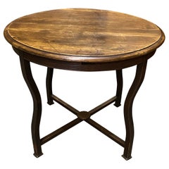 Antique Early 20th Century Round Oak Table with Cabriole Legs
