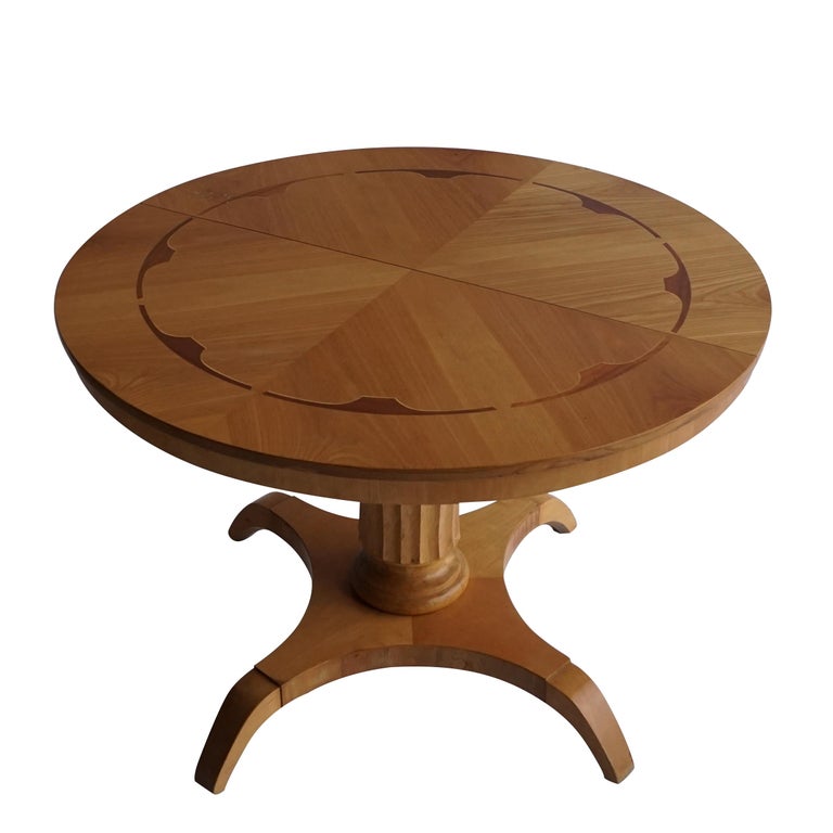 20th Century Round Pedestal Table, Swedish Birchwood Coffee Table at