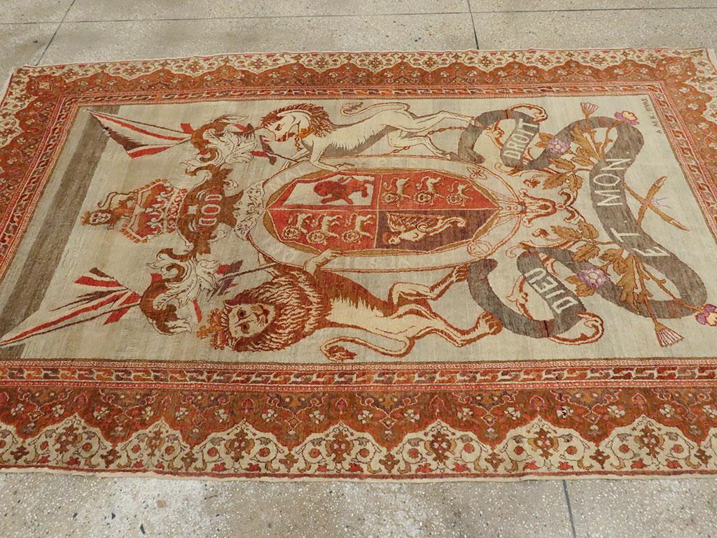 Hand-Knotted Early 20th Century 'Royal Coat of Arms of the United Kingdom' Accent Rug For Sale
