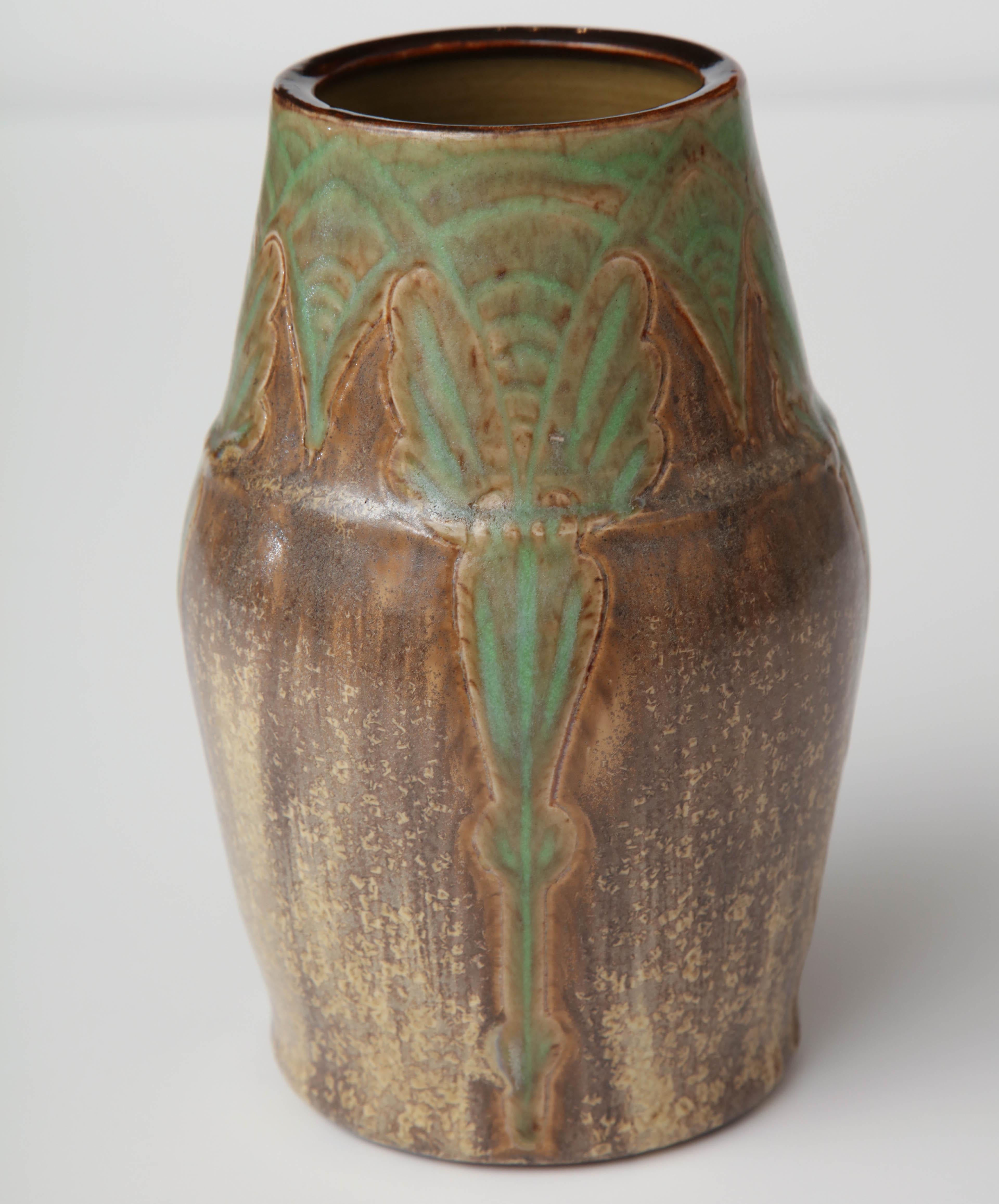 Early 20th century Royal Doulton stoneware vase, modeled by William Rowe,assisted by Florrie Jones. Artist signed and impressed marks.