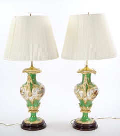 Early 20th Century Royal Worcester Hand-Painted and Gilt Porcelain Table Lamps
