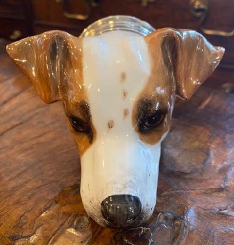 Early 20th Century Royale Stratford English Porcelain Jack Russell Stirrup Cup In Good Condition In Middleburg, VA