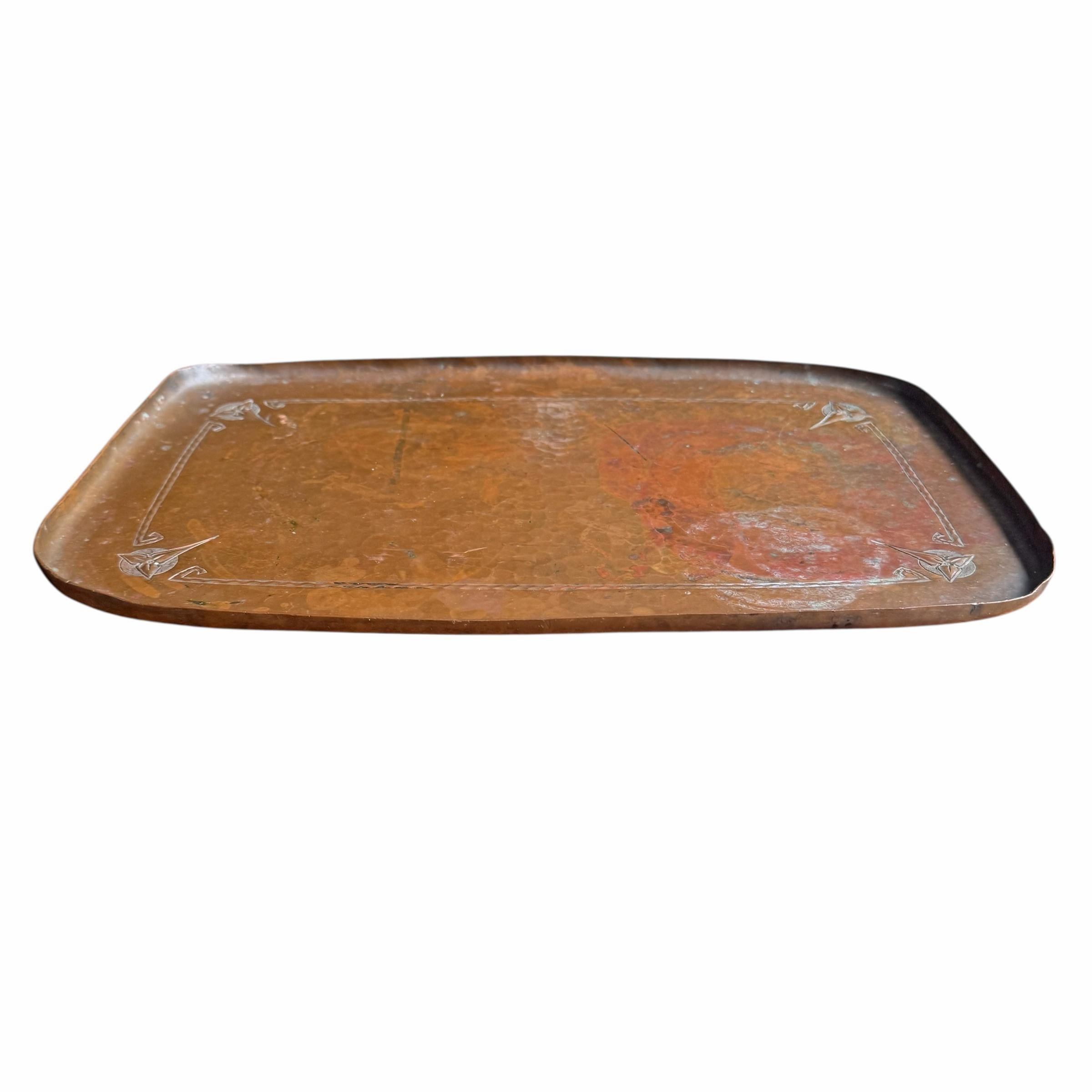 Arts and Crafts Early 20th Century Roycroft Hammered Copper Tray For Sale