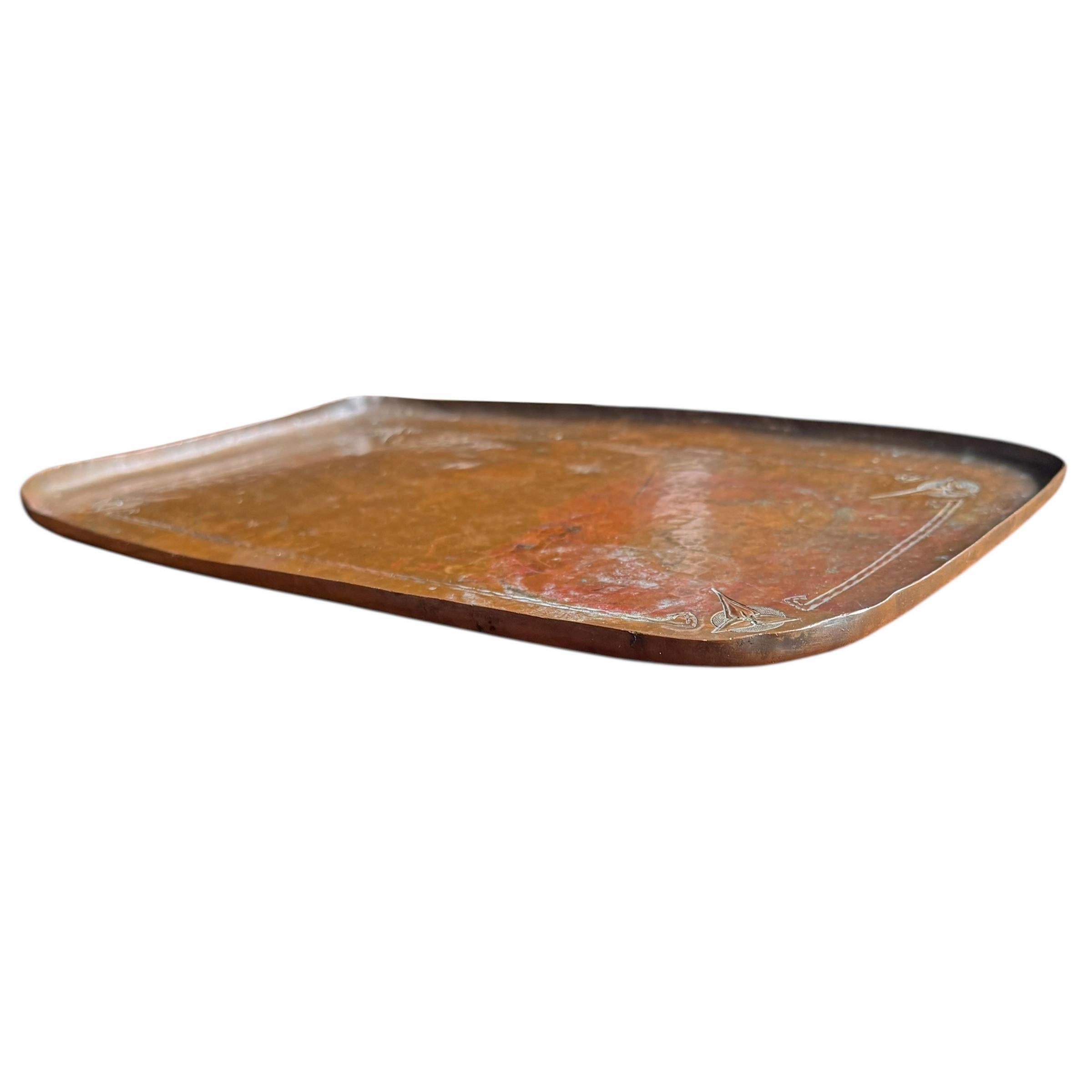 Early 20th Century Roycroft Hammered Copper Tray For Sale 1