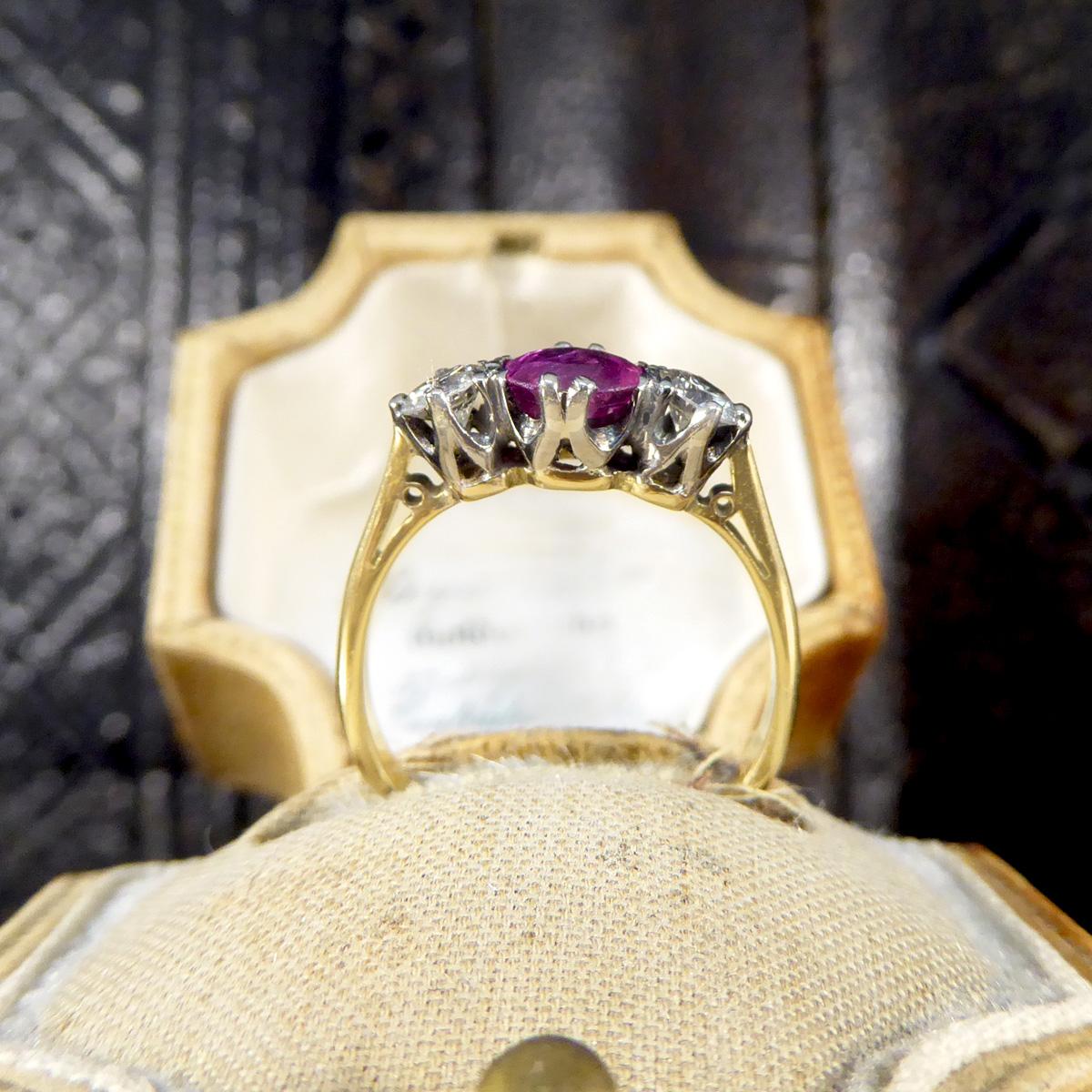 Early 20th Century Ruby and Diamond Three Stone Ring in 18ct Yellow Gold & Plat 3