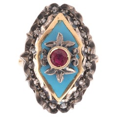 Antique Early 20th Century Ruby Diamond And Enamel Ring, circa 1900