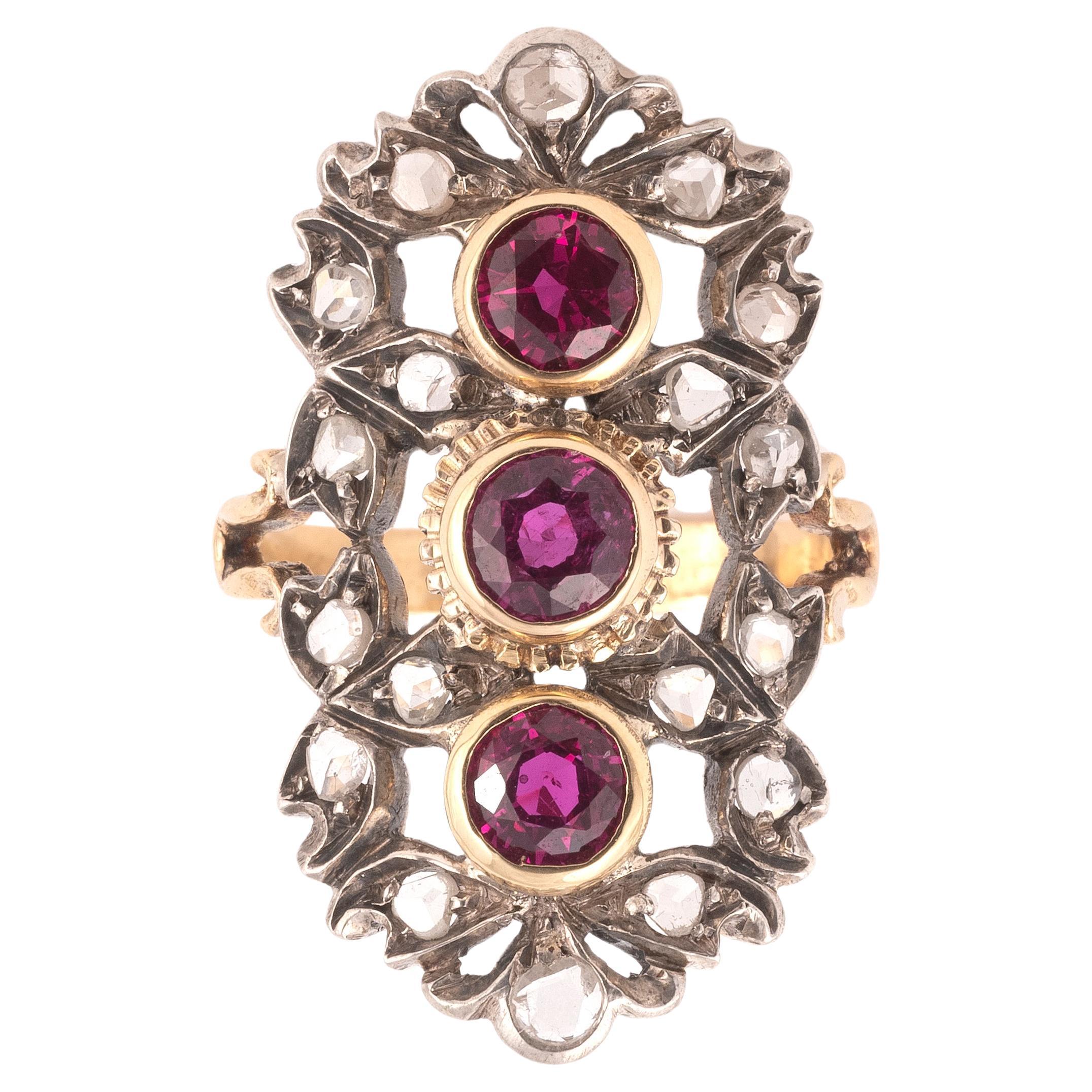 Early 20th Century Ruby Three-Stone Ring, circa 1900