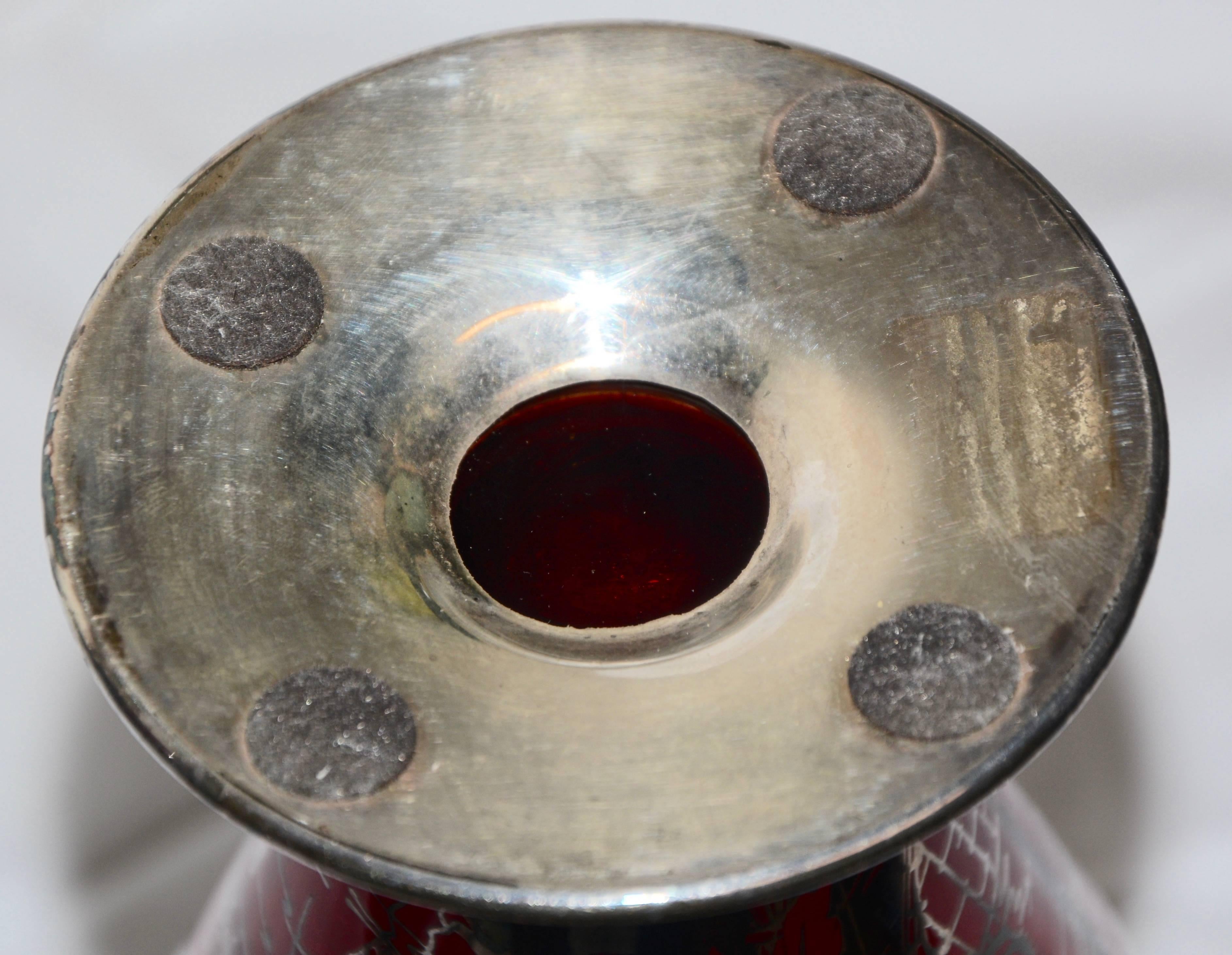 Ruby with Silver Overlay Vase For Sale 6