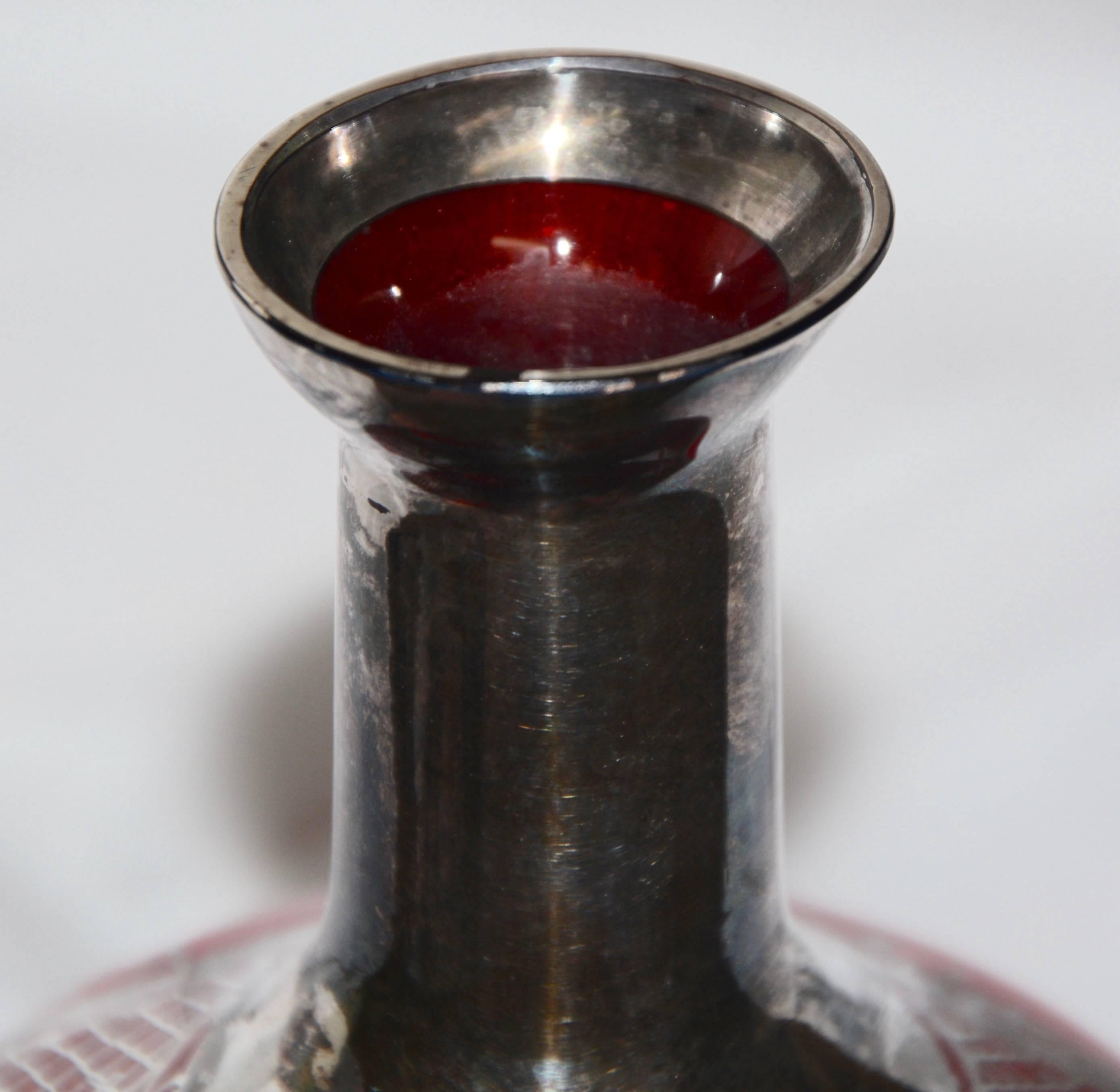 Ruby with Silver Overlay Vase For Sale 2