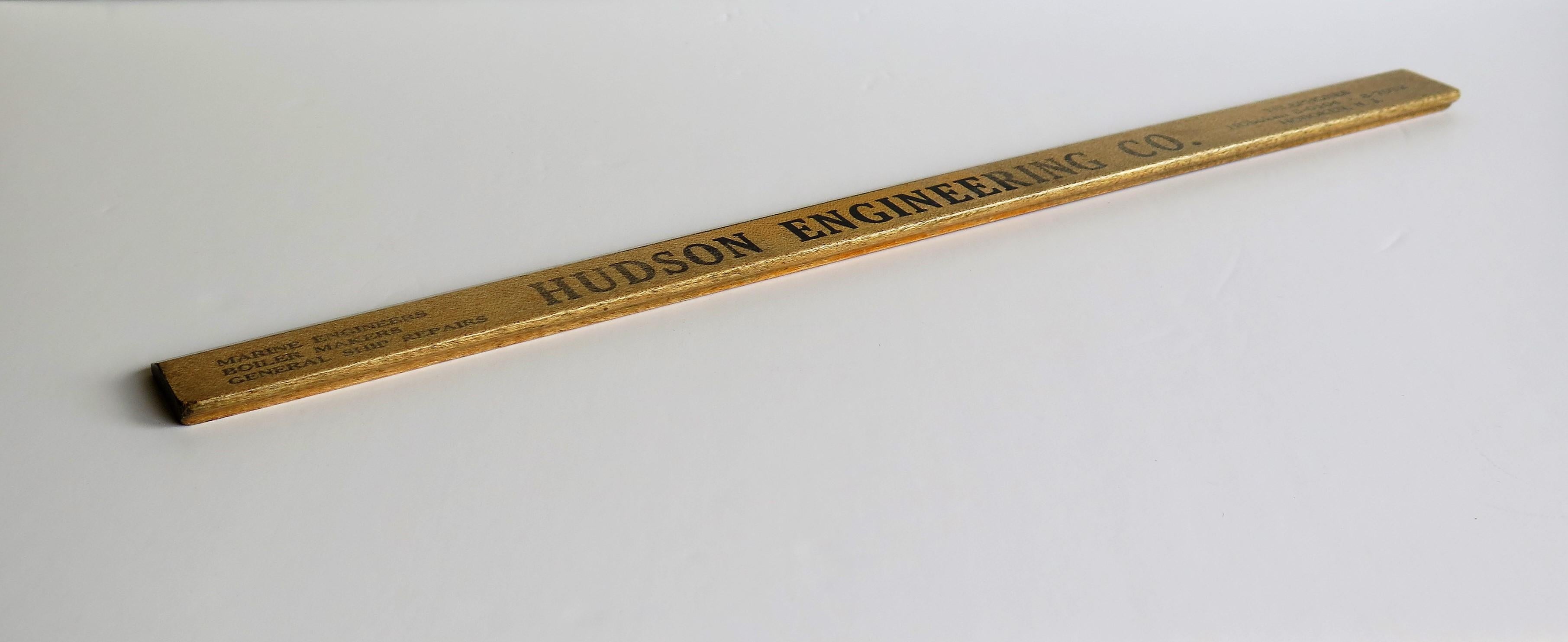 American Hardwood Ruler for Hudson Engineering NJ by Geiger Bros Newark US, Ca 1920 For Sale